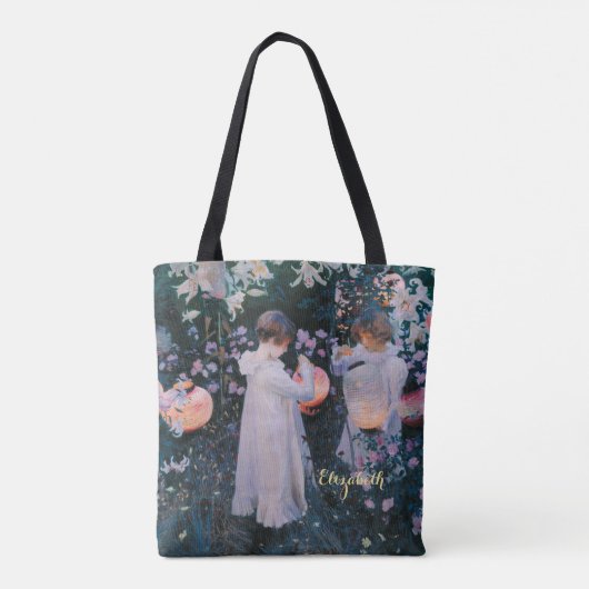 フラワーズランタンヴィンテージアート金ゴールドモノグラムの トートバッグ (裏面)