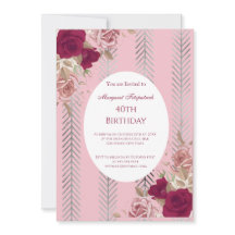 フラワーズレッドピンクローゼバースデーパーティーの招待