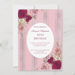 フラワーズレッドピンクローゼバースデーパーティーの招待 招待状