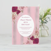 フラワーズレッドピンクローゼバースデーパーティーの招待 招待状 (スタンド正面)