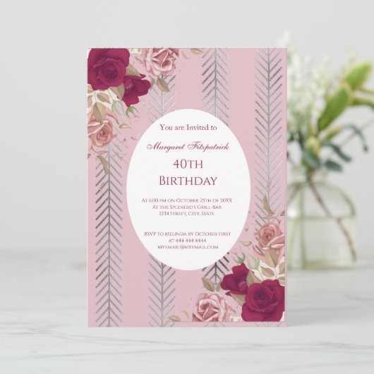 フラワーズレッドピンクローゼバースデーパーティーの招待 招待状 (スタンド正面)