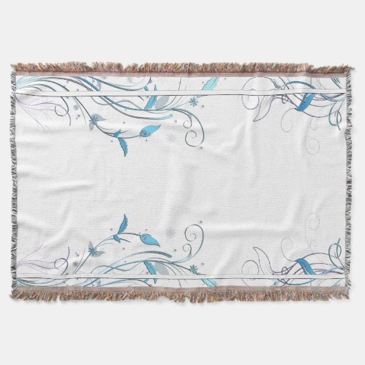 フラワーズンつる植物ブルー スローブランケット (正面)