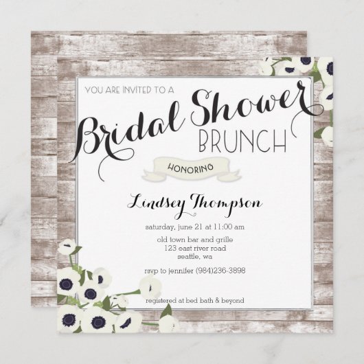 フラワーズ素朴ブライダルシャワーブランチ招待状 招待状 (正面/裏面)