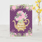 フラワーズ金ゴールドティーポットハッピーマザーズデイ カード (黄色い花)