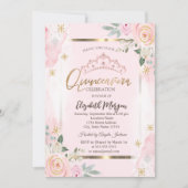 フラワーズ金ゴールドフレームピンクローズキンセアニラ 招待状 (正面)