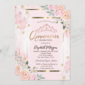 フラワーズ金ゴールドフレームピンクローズキンセアニラ 招待状 (正面/裏面)