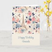 フラワーズ&エッフェルタワーパリパターン誕生日 カード (黄色い花)