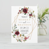フラワーズ エレガント バーガンディ マグノリア グリーンフレーム 招待状 (スタンド正面)