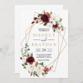 フラワーズ エレガント バーガンディ マグノリア グリーンフレーム 招待状 (正面/裏面)