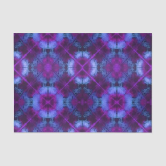 フラワーズ&サークルズ絞り染めティッシュペーパーブルーパープル 薄葉紙 (正面)