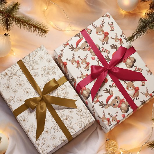 フラワーズ&ストライプトナディアホリデーラッピング紙 ラッピングペーパーシート