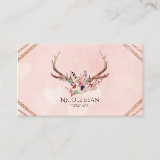 フラワーズ&ディアー〔雄ジカの〕枝角ボホシックグラム 名刺 (正面)