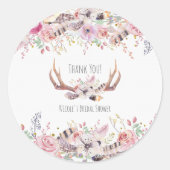 フラワーズ&ディアー〔雄ジカの〕枝角素朴結婚式の引き出物 ラウンドシール (正面)