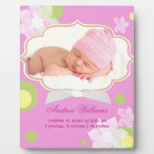フラワーズ&ドット新生児ガール誕生フォトプレート フォトプラーク (正面)