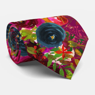 フラワーズ バーガンディー ブラッシュ ネイビー ウォーターカラー ウェディング ネクタイ