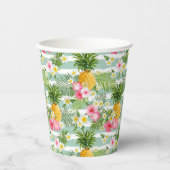 フラワーズ&パイナップルティール(緑がかった色)ストライプ 紙コップ (正面)