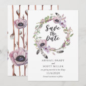 フラワーズ&フェザーズ セーブ・ザ・デート 招待状 (正面/裏面)