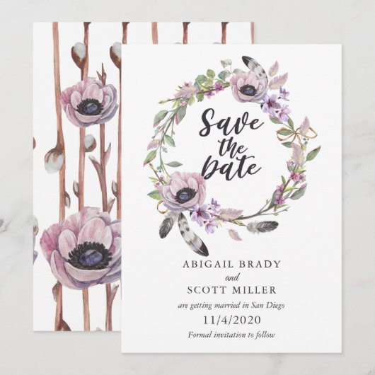 フラワーズ＆フェザーズ セーブ・ザ・デート 招待状 (正面/裏面)