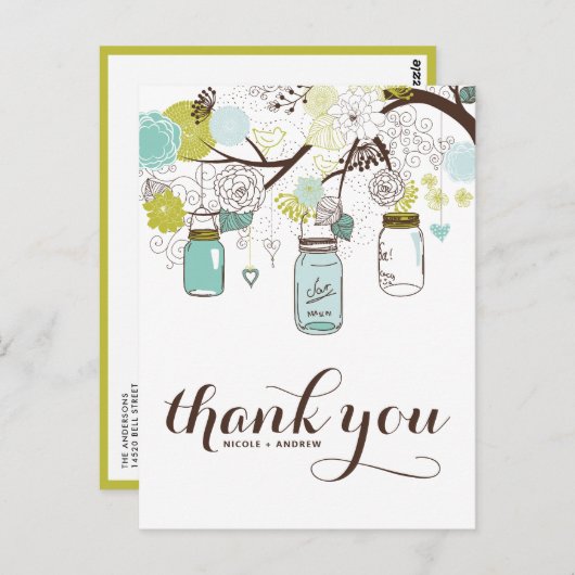 フラワーズ&メイソン結婚ジャースありがとうはがき ポストカード (正面/裏面)