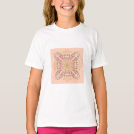 フラワーソフトピーチの万華鏡スクリプト ベストママ Tシャツ