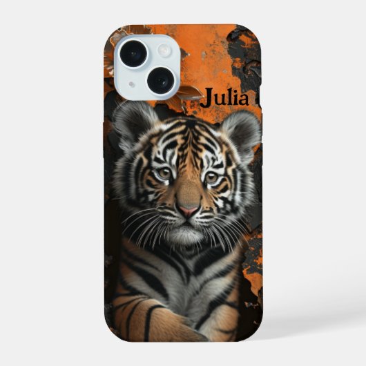 フラワータイガー3D 名前入り iPhone 15ケース (裏面)