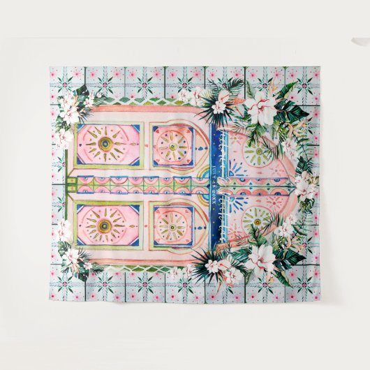 フラワータイル | モロッカントロピックウェディング フォトブース タペストリー (正面(横))