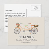フラワータンデム自転車の結婚式のお礼 ポストカード (正面/裏面)