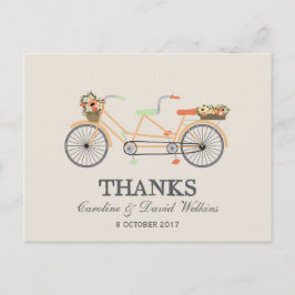 フラワータンデム自転車の結婚式のお礼 ポストカード