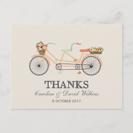 フラワータンデム自転車の結婚式のお礼 ポストカード (正面)