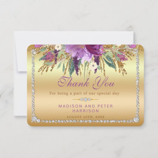 フラワーダイヤ結婚モンドありがとう金ゴールド サンキューカード (裏面)