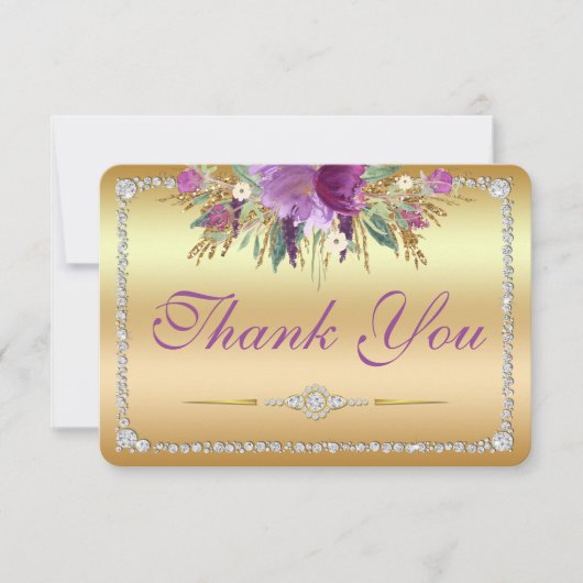 フラワーダイヤ結婚モンドありがとう金ゴールド サンキューカード (正面)