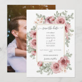 フラワーダスティーローズゴールドの結婚式の写真 セーブザデート (正面/裏面)