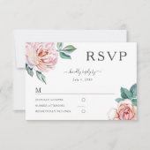 フラワーダスティーローズブロッサムピンクの芍薬の結婚式RSVP  出欠カード (正面)