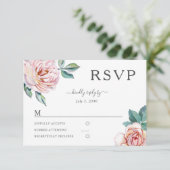 フラワーダスティーローズブロッサムピンクの芍薬の結婚式RSVP  出欠カード (スタンド正面)