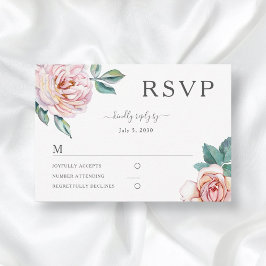 フラワーダスティーローズブロッサムピンクの芍薬の結婚式RSVP 出欠カード