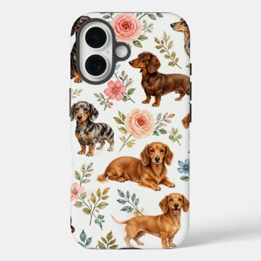 フラワーダックスフントスマホケース - ウィーンダッグ柄 Case-Mate iPhoneケース (裏面)