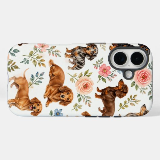 フラワーダックスフントスマホケース - ウィーンダッグ柄 Case-Mate iPhoneケース (裏面 (横))