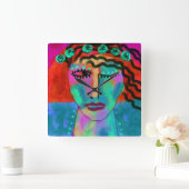 フラワーチャイルドオリジナル抽象芸術アート スクエア壁時計 (ホーム)