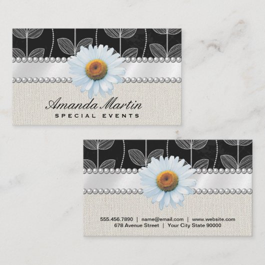 フラワーチョークドール |白い花と真珠 名刺 (正面/裏面)