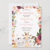 フラワーツインサファリ動物パンプキンベイビーシャワー 招待状 (正面)