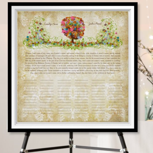 フラワーツリー プリント  クエーカー 結婚証明書