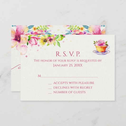 フラワーティーパーティーの返信カード 出欠カード (正面/裏面)