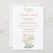 フラワーティーパーティーベビーシャワー招待ピンク色 招待状 (正面)