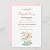 フラワーティーパーティーベビーシャワー招待ピンク色 招待状 (正面/裏面)