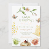 フラワーティーパーティーベビーシャワー A Baby is Brewing 招待状 (正面)