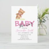 フラワーテディガールピンク招待状 案内状 (スタンド正面)