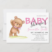 フラワーテディベアーガールベビーシャワー招待状 案内状 (正面)
