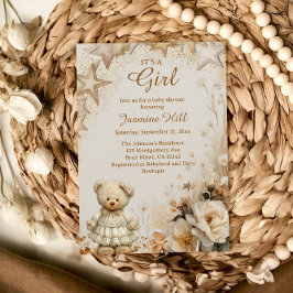 フラワーテディベア ご懐妊おめでとう It's a Girl ベビーシャワー 招待状