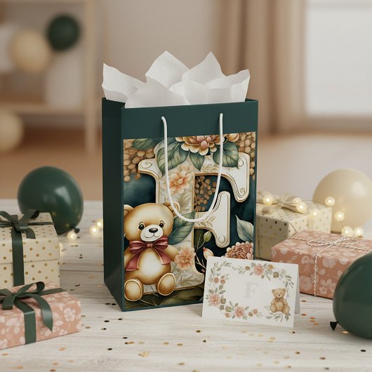 フラワーテディベア　レターＦ ミディアムペーパーバッグ