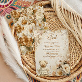 フラワーテディベア　女の子ベイビーシャワー 招待状